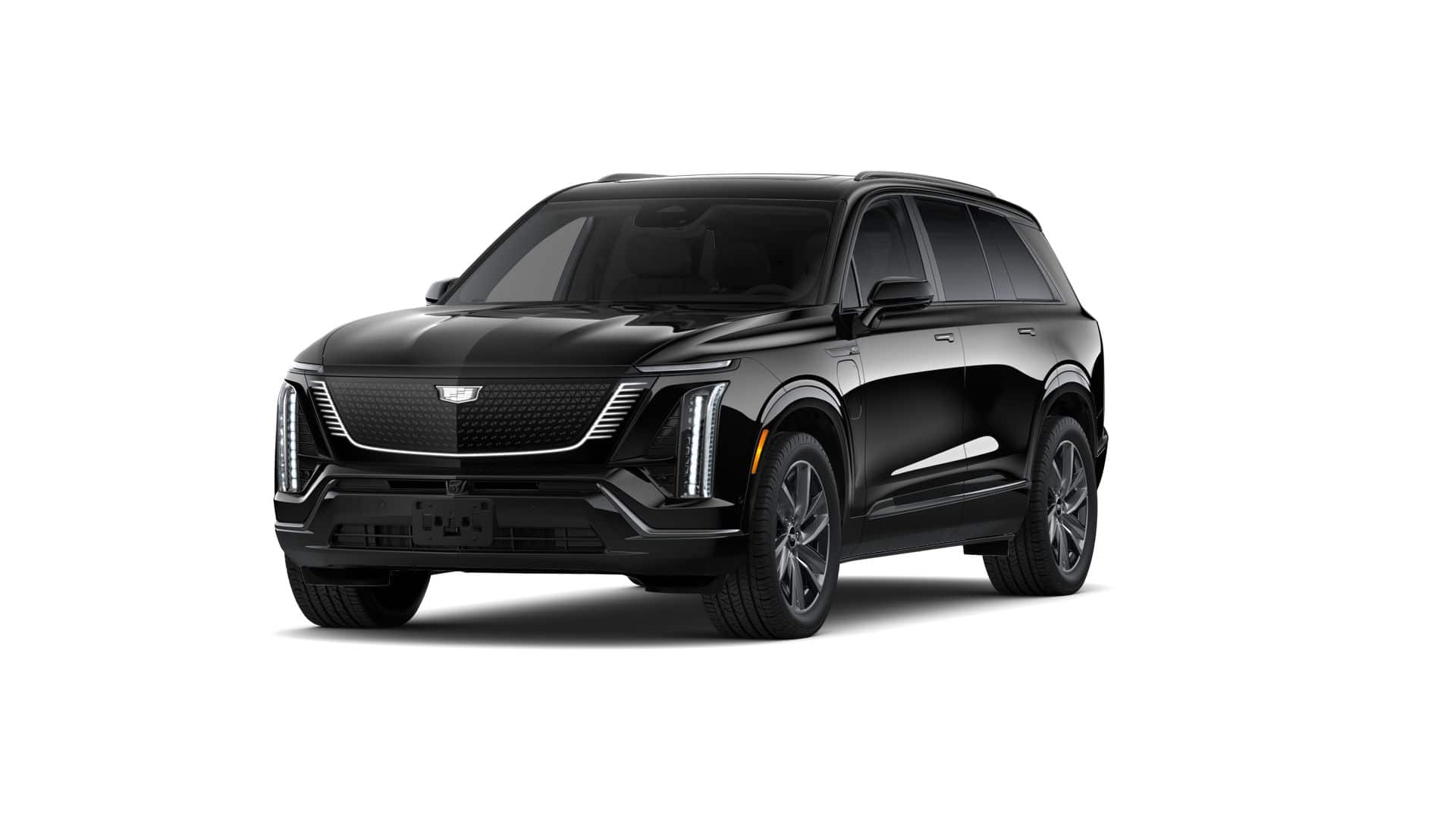 2027 Cadillac VISTIQ Sport in Stellar Black Metallic — front three-quarter view
