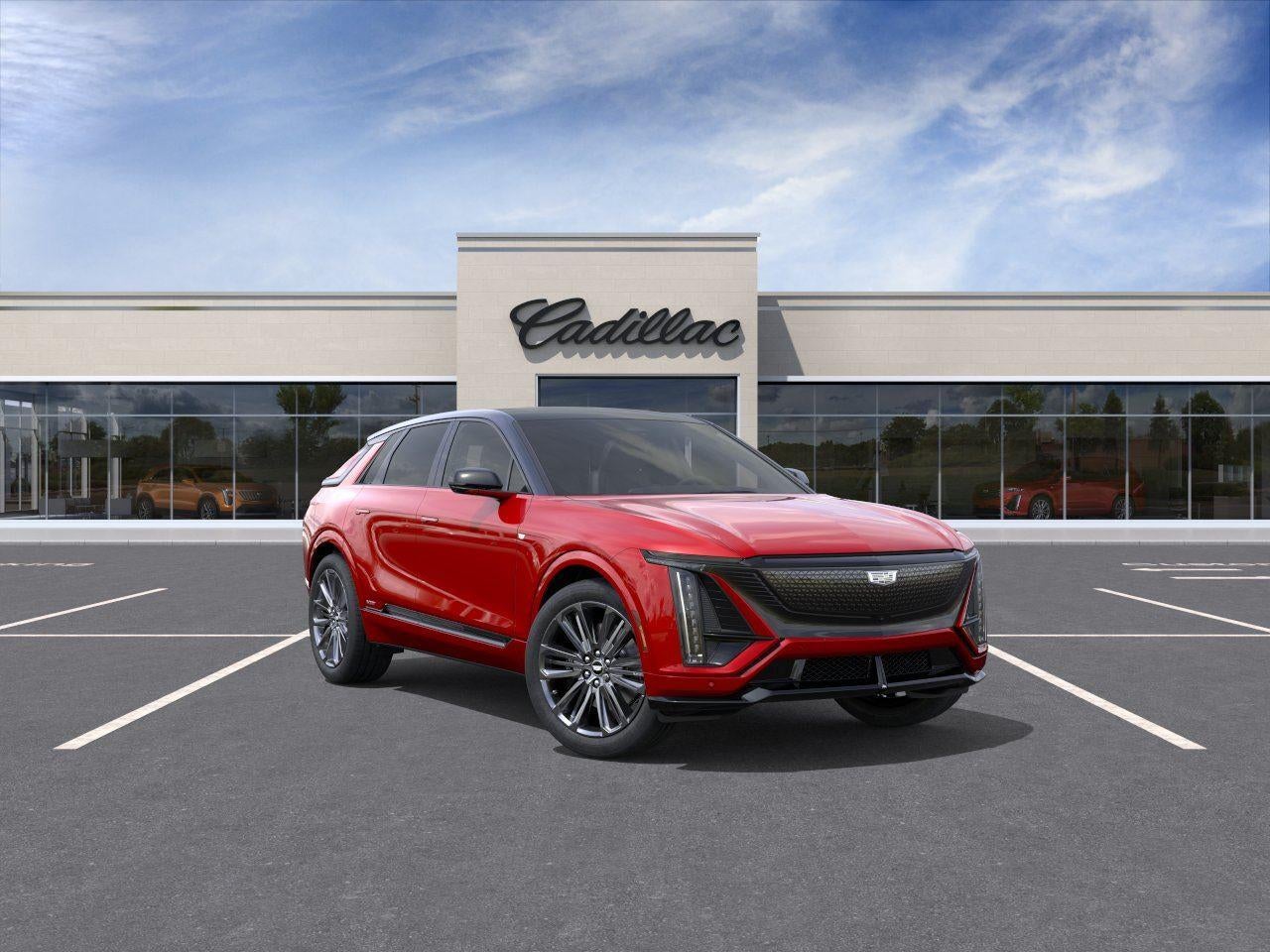 2026 Cadillac LYRIQ V-Series in Radiant Red Tintcoat — front three-quarter view