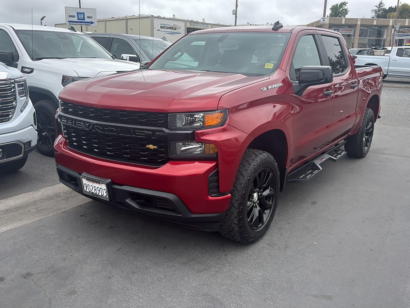 2021 Chevrolet Silverado 1500 Custom in Cherry Red Tintcoat — front three-quarter view